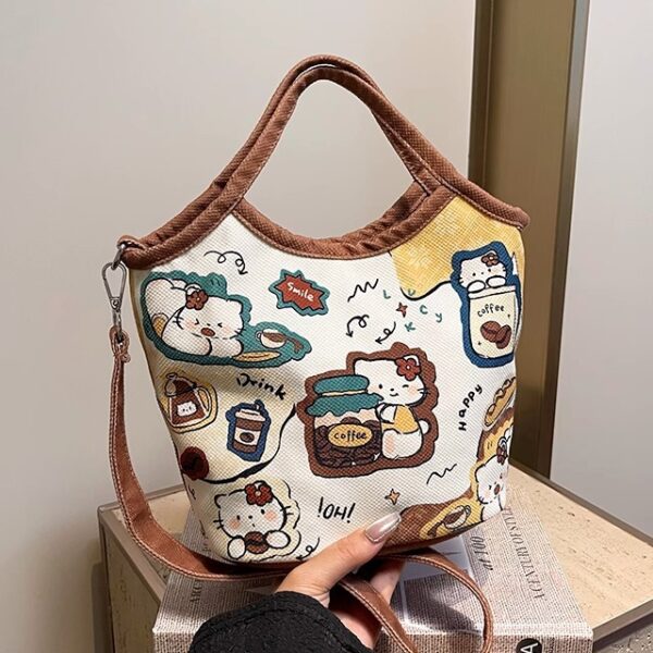 Lumobag Hello Kitty illustration bag, cute cartoon puppy handle bucket bag, casual and versatile single shoulder crossbody bag