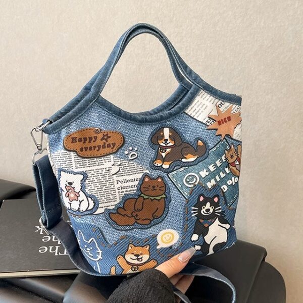 Lumobag Hello Kitty illustration bag, cute cartoon puppy handle bucket bag, casual and versatile single shoulder crossbody bag - Image 6