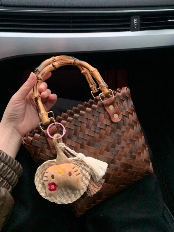 Lumobag New Rattan tote handbag bamboo joint straw weaving bag pure handmade bamboo weaving tote bag retro beach bag - Image 3
