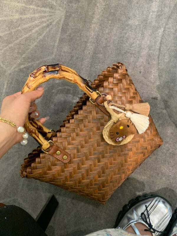 Lumobag New Rattan tote handbag bamboo joint straw weaving bag pure handmade bamboo weaving tote bag retro beach bag - Image 5
