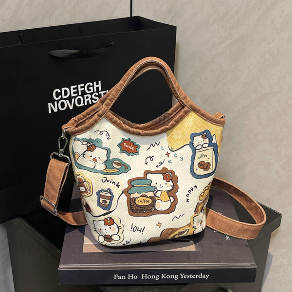 Lumobag Hello Kitty illustration bag, cute cartoon puppy handle bucket bag, casual and versatile single shoulder crossbody bag - Image 2
